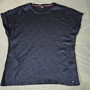Tommy Hilfiger Women's Classic Navy Short Sleeve Ribbed Tee Size L